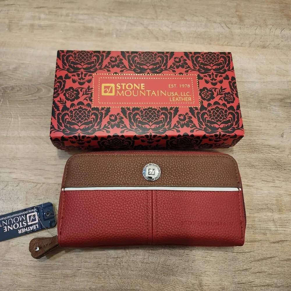 Stone Mountain Zip Around Wallet & Checkbook Purse Genuine Leather 2 PC NWT/Box